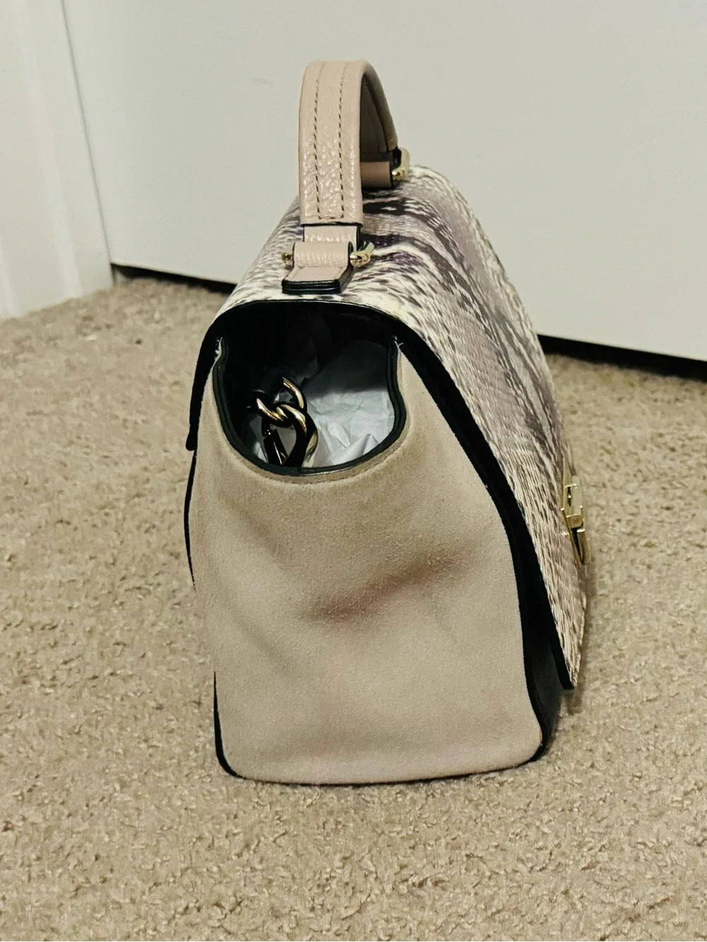 Cool Kate Spade gray black snakeskin suede leather crossbody purse great